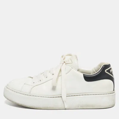Pre-owned Prada White/black Leather Macro Low Top Sneakers Size 41.5