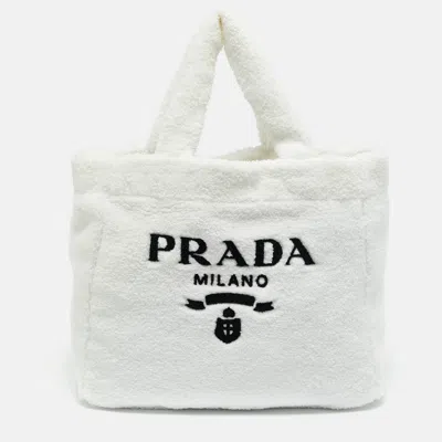 Pre-owned Prada White/black Terry Cloth Logo Tote