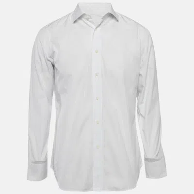 Pre-owned Prada White/blue Pinstriped Poplin Shirt L