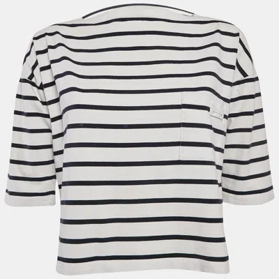 Pre-owned Prada White/blue Stripe Cotton Knit Top L