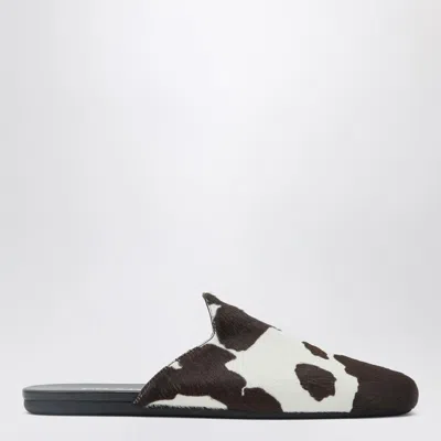 Prada White/dark Brown Mules With Animal Print