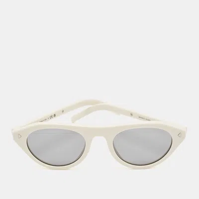 Pre-owned Prada White/grey Spr B15 Frame Oval Sunglasses