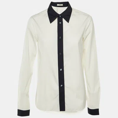 Pre-owned Prada White/navy Cotton Long Sleeve Shirt M