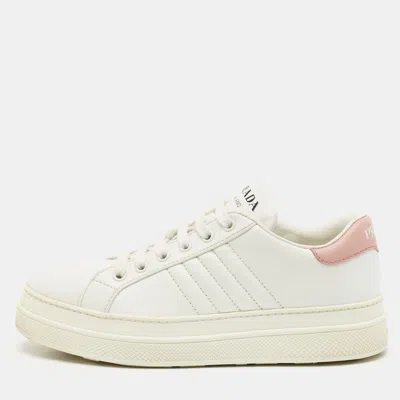 Pre-owned Prada White/pink Leather Low Top Sneakers Size 37.5