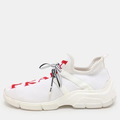 Pre-owned Prada White/red Knit Fabric Low Top Sneakers Size 38