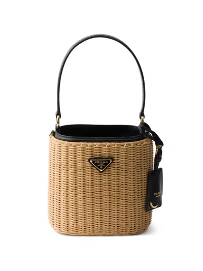 Prada Wicker And Leather Bucket Bag In Red