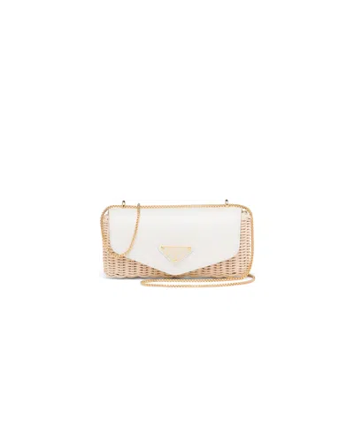 Prada Wicker And Leather Mini Bag In White
