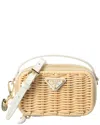 Prada Wicker & Leather Mini Pouch In Brown