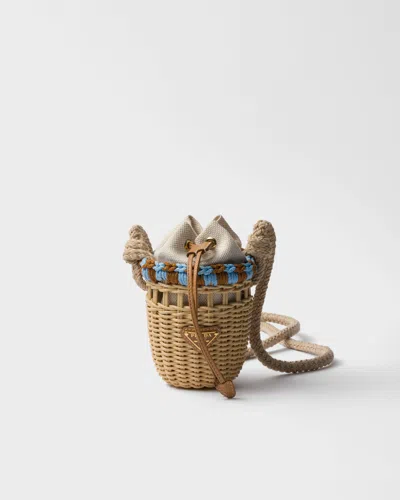 PRADA WICKER AND LINEN-BLEND MINI-BAG