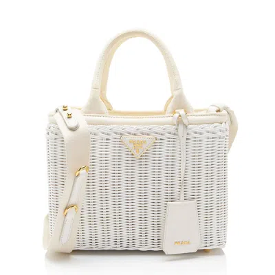 Prada Wicker Canvas Small Tote In White