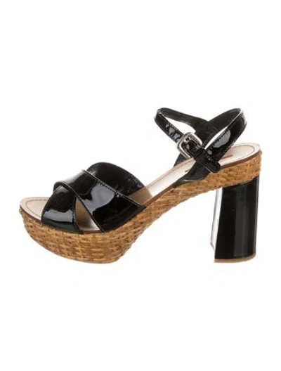 Pre-owned Prada Wicker Espadrilles In Black