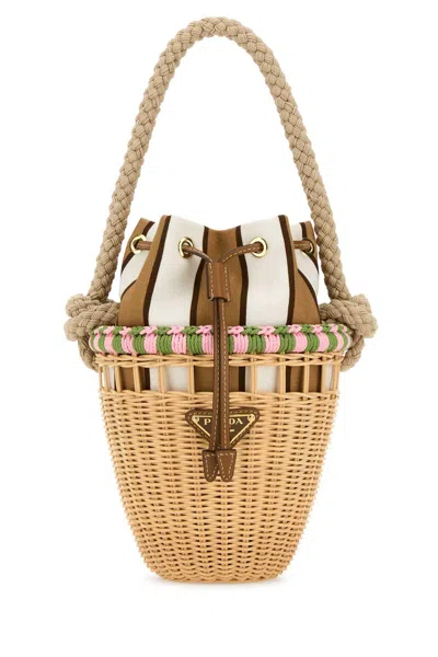 Prada Wicker Mini Bucket Bag