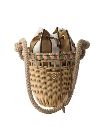 Prada Wicker Mini Bucket Bag In Multi