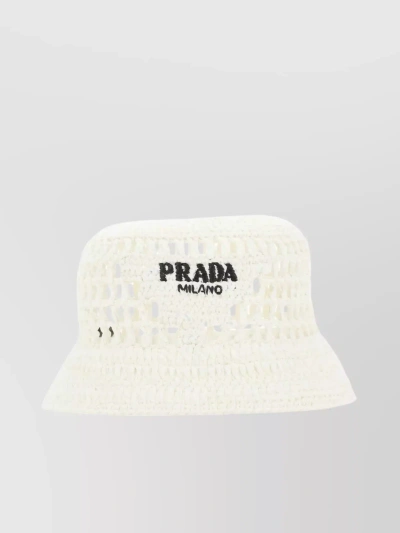 Prada Wide Brim Raffia Hat In White