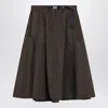 Prada Wide Camouflage Green Skirt In Technical Canvas In Black