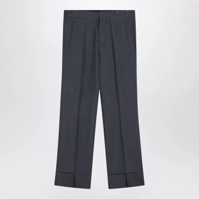 Prada Wide Grey Mohair And Silk Trousers In Blue
