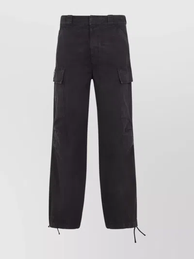 Prada Wide Leg Canvas Cargo Pants In Black