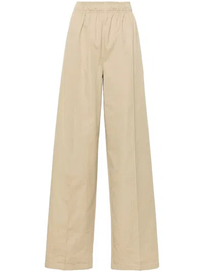 Prada Wide Leg Cotton Trousers In Neutral