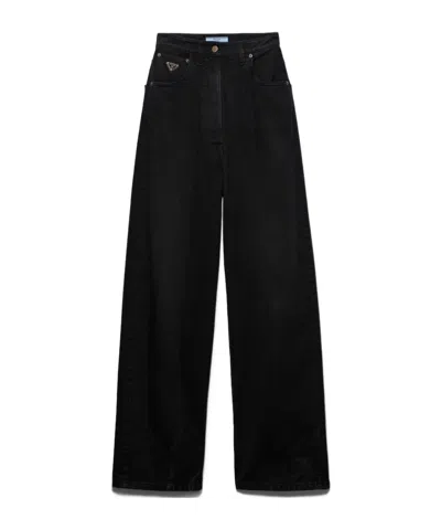PRADA PRADA LOGO-PATCH WIDE LEG JEANS