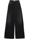 Prada Triangle Logo Wide-leg Jeans In Black