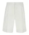Prada Inverted Pleat Cotton Bermuda Shorts In White