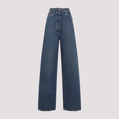 Prada Triangle Logo Wide-leg Jeans In Blue