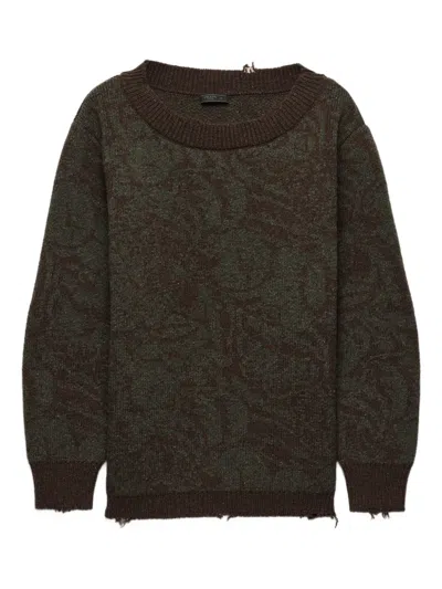 Prada Wide-neck Wool Sweater In Brown