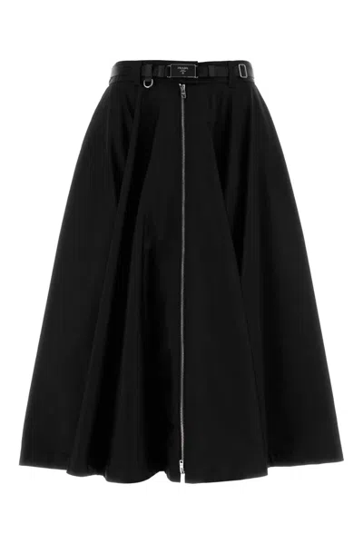Prada Wide Skirt With Zipper In Black