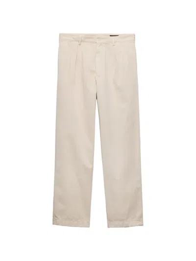 Prada Mens Neutral Wide-leg Cotton Trousers In Gray