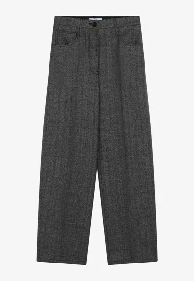Prada Wide-leg Tailored Wool Pants In Gray