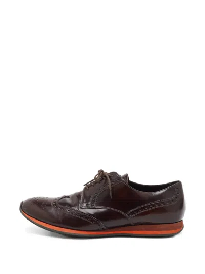 Pre-owned Prada Wingtip Brogue Derby Shoes In Brown