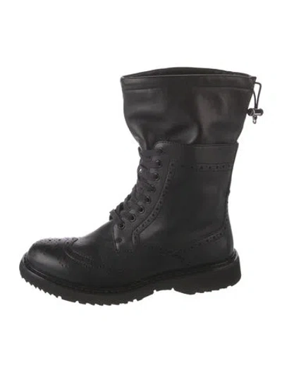 Pre-owned Prada Wingtip Leather Combat Boots In Black