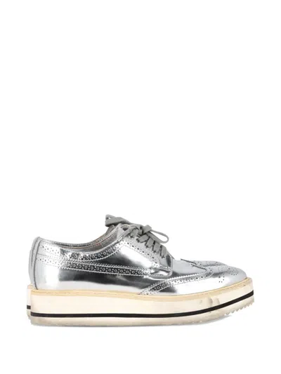 Pre-owned Prada Wingtip Platform Sneakers In Silver