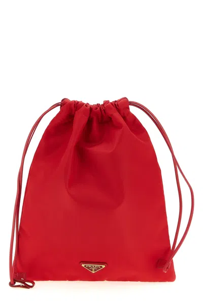 Prada 'wish In Re-nylon' Pouch With Logo In Rot