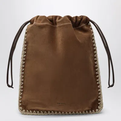 Prada Wish Mini Pouch In Suede Leather In Brown