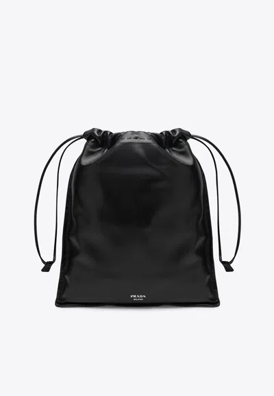 Prada Wish Nappa Leather Pouch Bag In Black