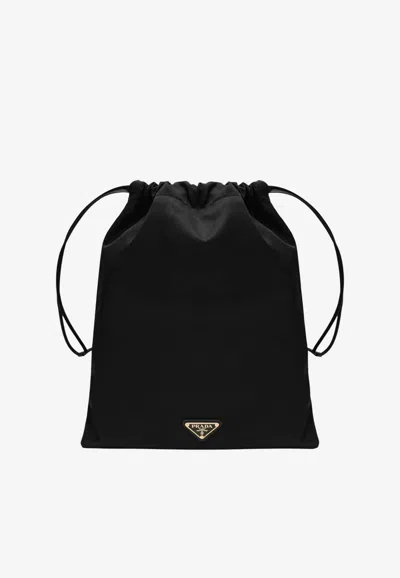Prada Drawstring Clutch In Black