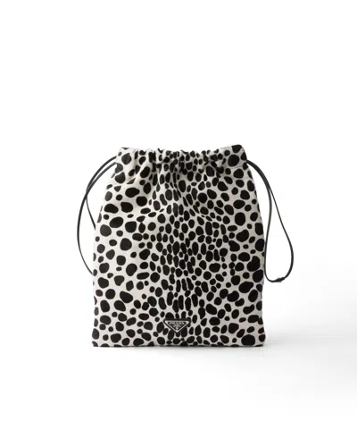 Prada Wish Printed Calf Hair Leather Pouch In White/black