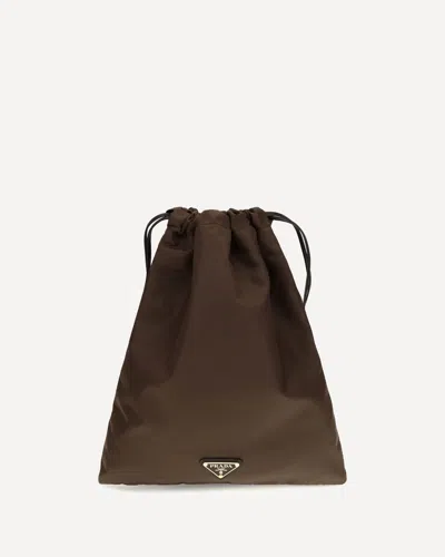 Prada Wish Re-nylon Clutch In Brown