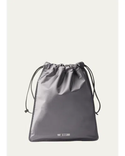 Prada Wish Silk Duchesse Drawstring Pouch Bag In Hematite