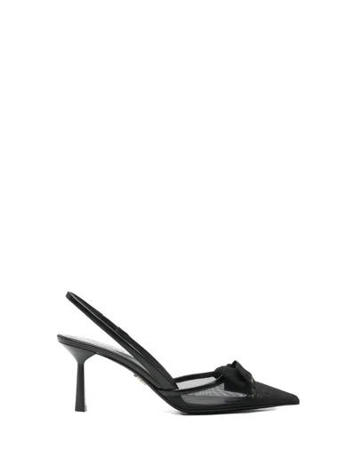 Prada Mesh Slingback Pumps Featuring Bow Detail In Black