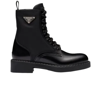 Pre-owned Prada Wmns Brushed Leather And Re-nylon Ankle Boot 'black'