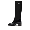 Prada (wmns)  Black Brushed Leather And Re-nylon Knee Boots 'black'