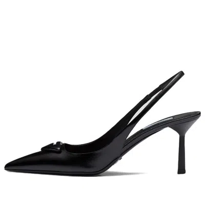 Prada (wmns)  Patched Logo Brushed Leather Slingback Heels 'black'