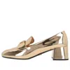 Prada Logo Plaque Heeled Loafers In Gold