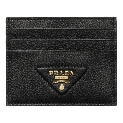 Prada Leather Card Holder In Black