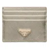 Prada Triangle Logo Leather Card Holder In Gold