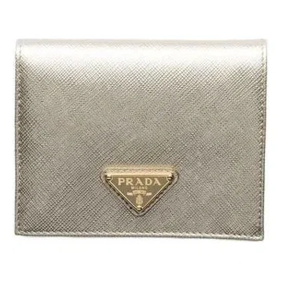 Prada Leather Wallet Metallic Finish Textured Design In Gray