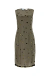 Prada Beige Eyelet-embellished Silk Dress In Gray