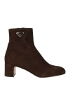 Prada Woman Ankle Boots Dark Brown Size 10 Leather In Brown